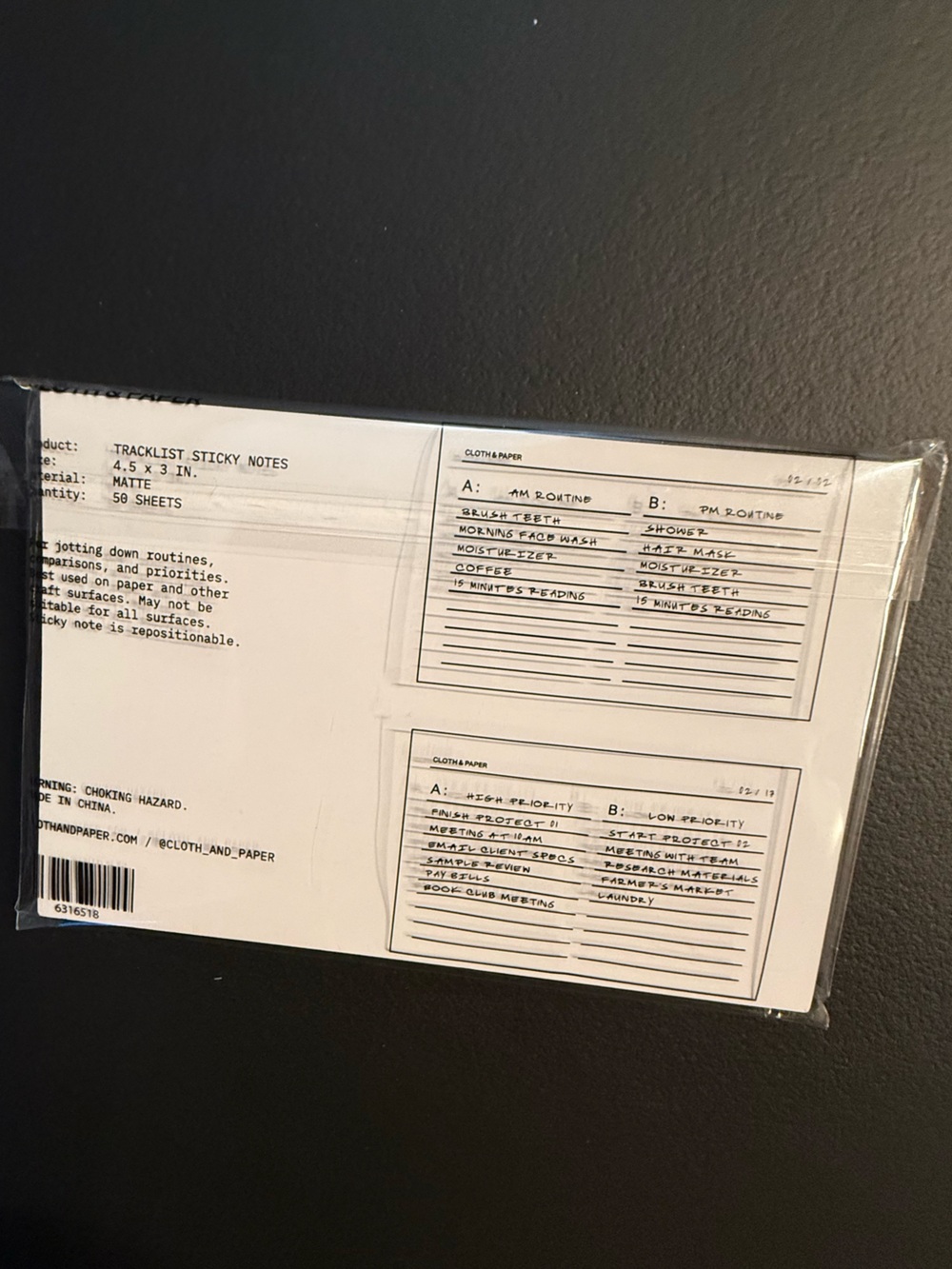 White Tracklist Sticky Notes Pack - 4.5x3 in Matte 50 Sheets